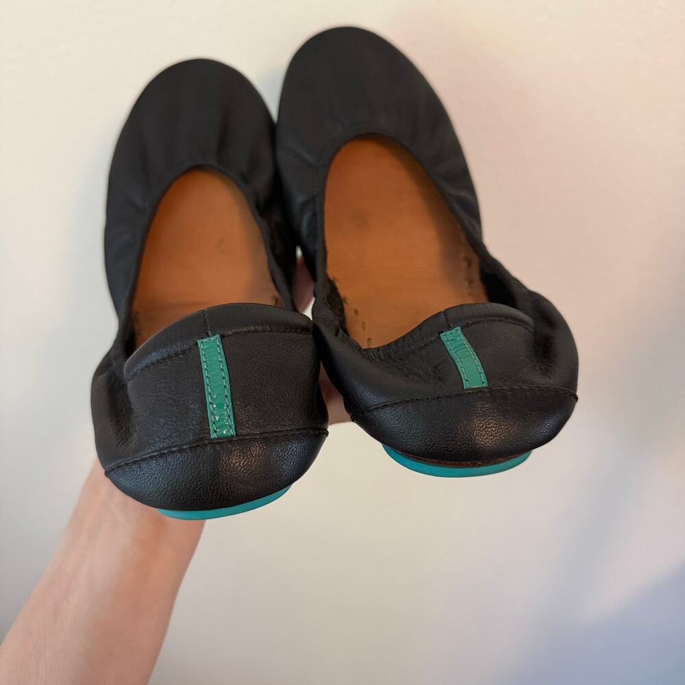 Tieks Black Leather Flats with Teal Accent - Picture 5 of 6